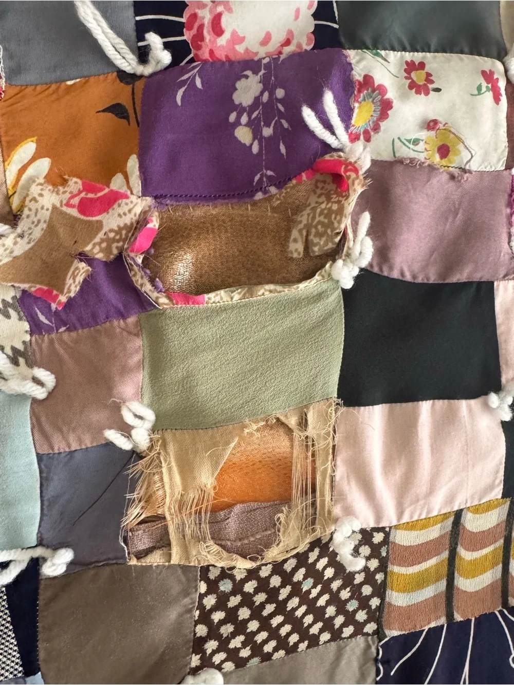 Vintage Heirloom Patchwork Quilt 75x70 Mixed Fabric Boho Cutter Quilt AS IS